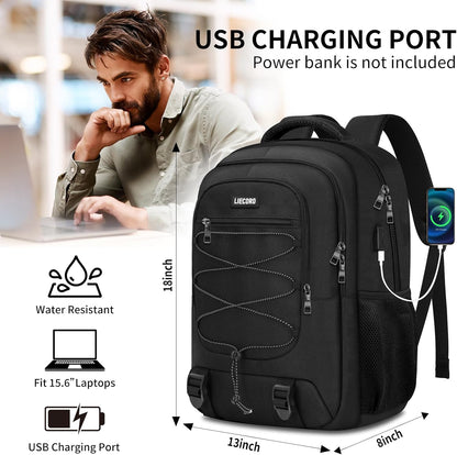 Black Backpack for Men, Backpack for School, School Backpacks for Boys Teens, 15.6 inch Laptop Back Pack with USB Charging Port, Large College Book Bag, Business Work Travel Bookbag