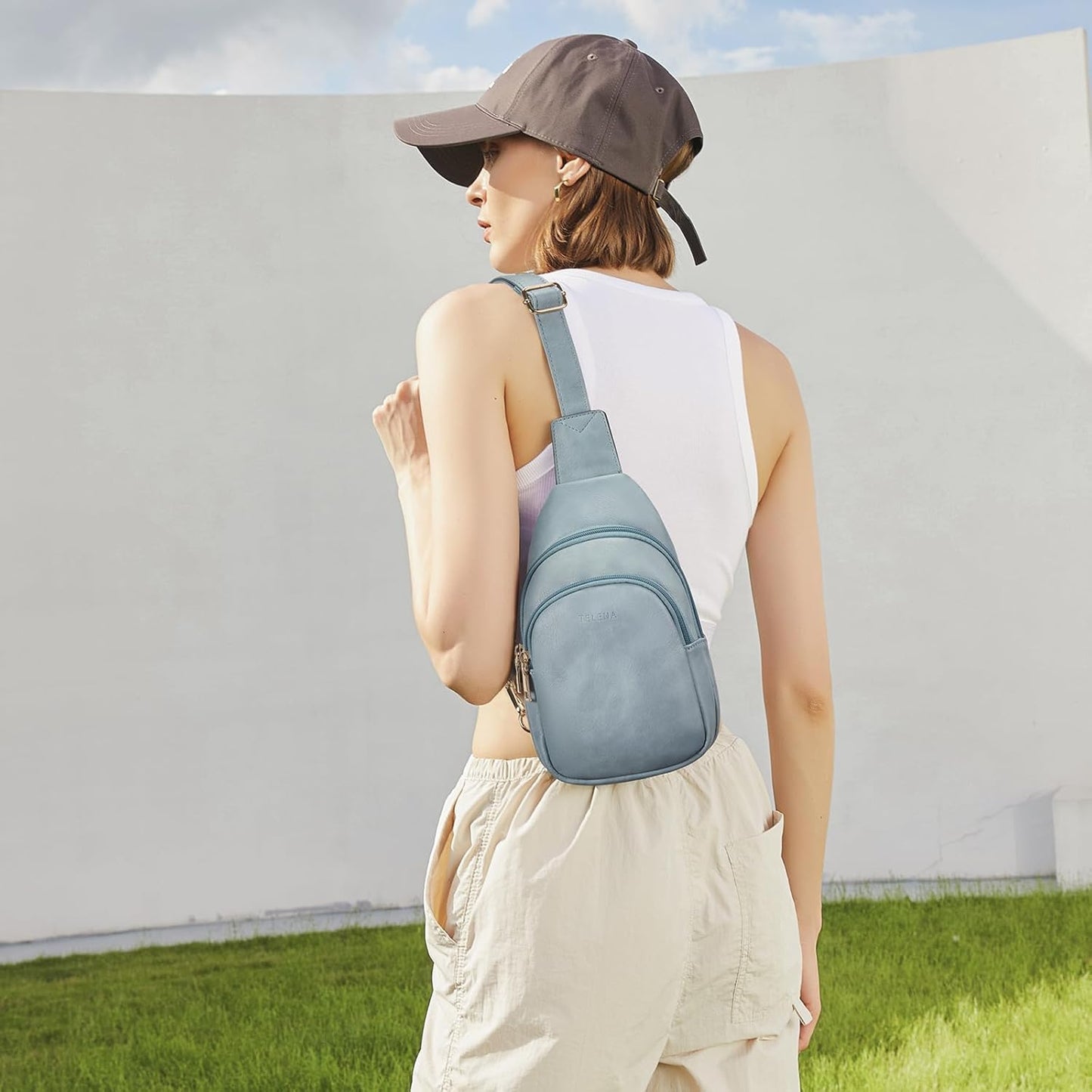 Telena Small Sling Bag for Women Leather Crossbody Fanny Packs Chest Bag for Women