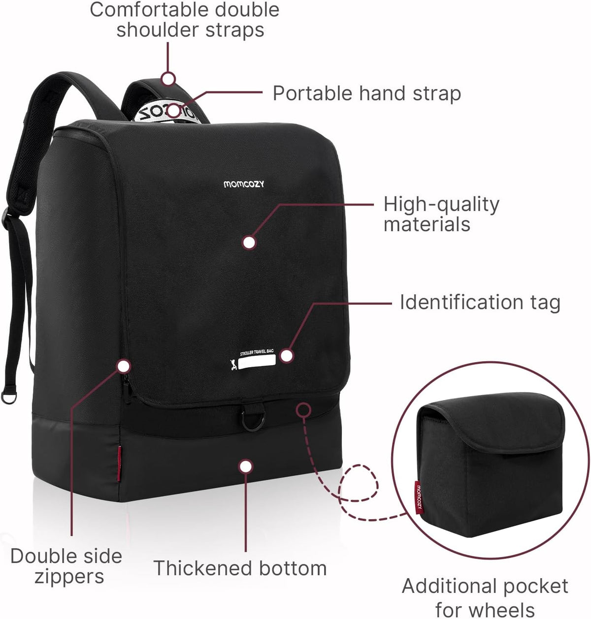 Momcozy Stroller Travel Bag for Airplane | Suit ClickGo Stroller | Compatible with Strollers Folded Dimensions of 22.1 X 17.3 X 9.8 Inch | Fit Most Major Brand | Hand-held ＆ Back-carrying