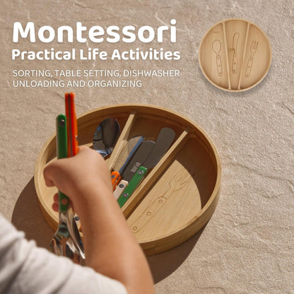 Kids Silverware Set, Stainless Steel Toddler Silverware with Bamboo Organizer, Montessori Kids Utensils, 10 Piece Cutlery Set with Forks, Spoons & Knives, Children Safe Metal Flatware