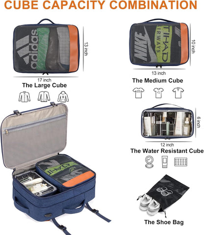 Travel Laptop Backpack,42L Carry on Luggage, Flight Approved Expandable Backpack,Business Anti Theft Weekender Bags for Women Men, Water Resistant Expandable Backpacks With 4 Packing Cubes