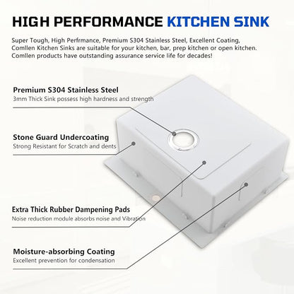 Comllen 25 x 22 Inch Drop In Kitchen Sink, Brushed Nickel Topmount 16 Gauge - Image 6