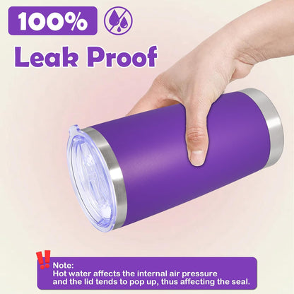 20oz Tumbler Stainless Steel Tumbler Cup with Lid Vacuum Insulated Double Wall Travel Mug, Durable Powder Coated Travel Coffee Tumbler Mug for Hot & Cold Drinks, Purple,4 Pack