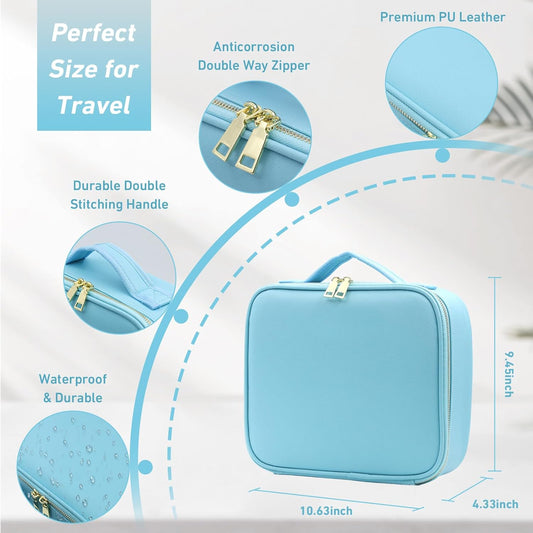 Makeup Organizer Bag with Mirror, Lighted Travel Makeup Bag 3 Colors Modes, Cosmetic Bag Make up Organizer with Mirror and Light, Makeup Train Case Portable Cosmetic Storage Case Gifts(Blue)