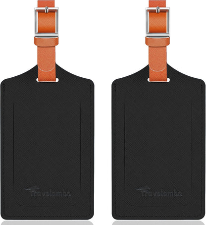 Travelambo Luggage Tags for Suitcases Faux Leather Privacy Protection 2 Pack Bag Tags Travel Accessories Essential, Cross Black