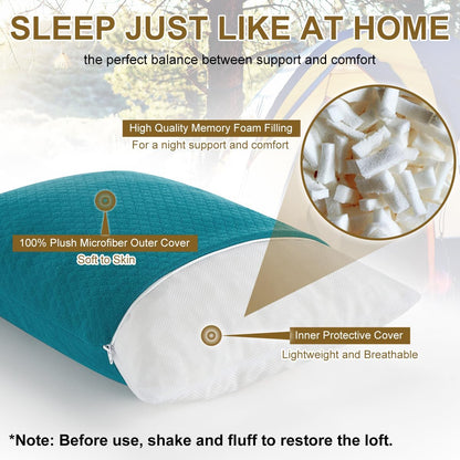 Ivellow Memory Foam Travel Pillow Compressible Camping Pillow for Sleeping Shredded Memory Foam Pillow Compact Firm Supportive Small Pillow for Adults Kids Outdoor Backpacking Hiking Essential Gear-M