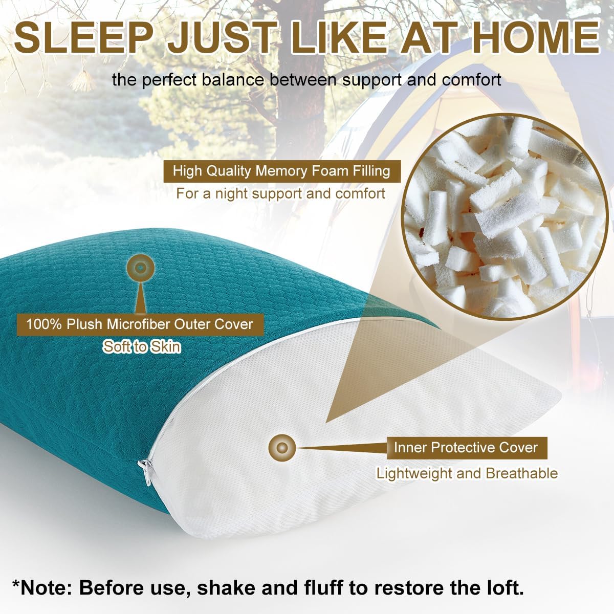 Ivellow Memory Foam Travel Pillow Compressible Camping Pillow for Sleeping Shredded Memory Foam Pillow Compact Firm Supportive Small Pillow for Adults Kids Outdoor Backpacking Hiking Essential Gear-S