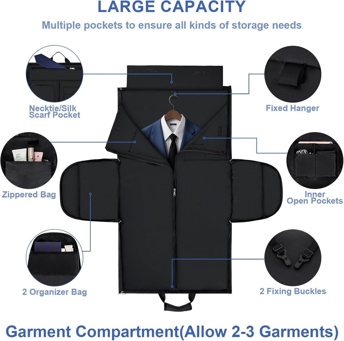 Garment Duffle Bag for Travel - Convertible Carry on Garments Duffel Bags Travel Bag for Women Men Large Weekender Bag with Shoes Compartment 3 in 1 Hanging Clothes Suit Dress Bag 3pcs Set