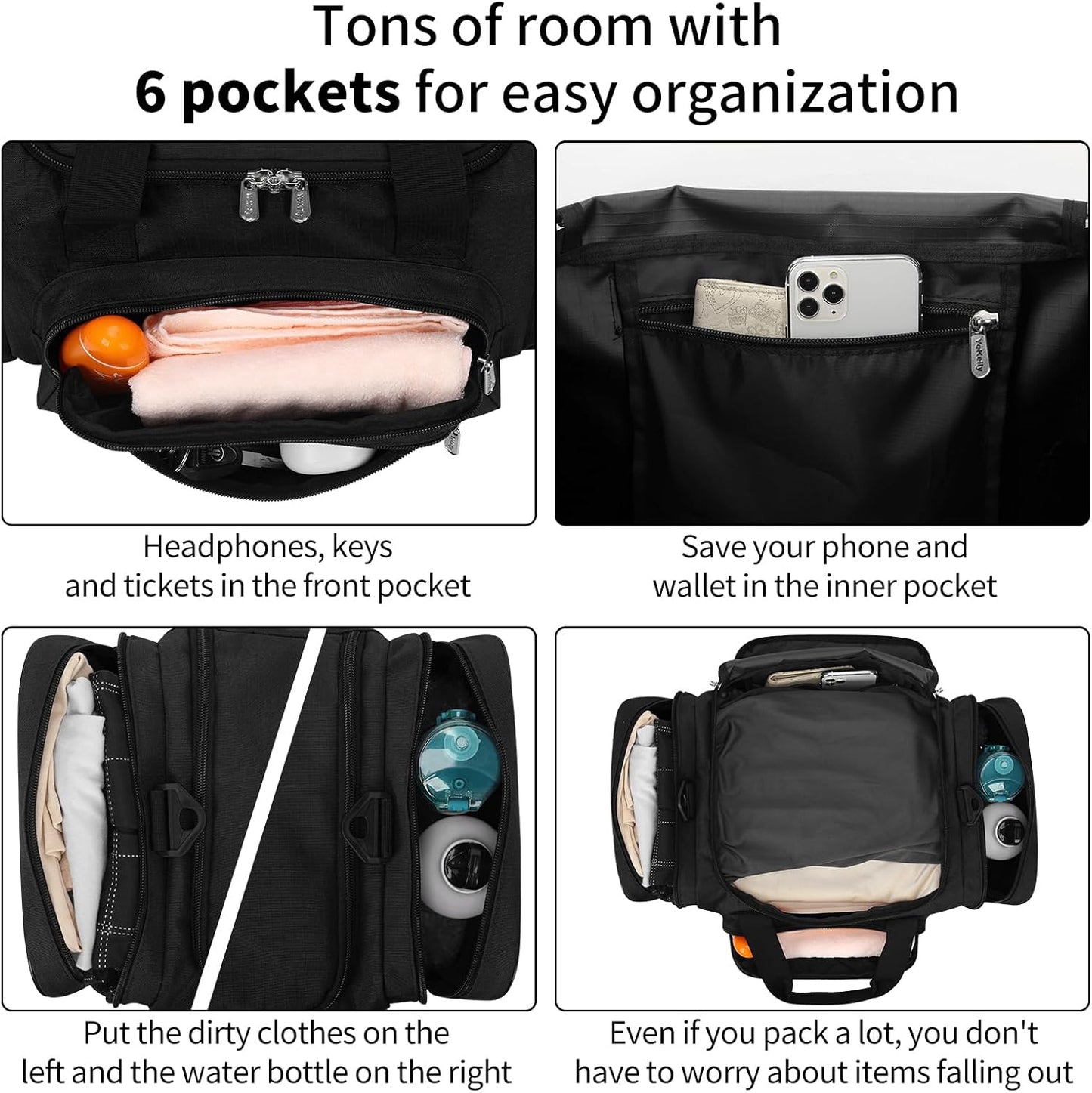 Small Duffel Bag 17 inch Carry On Weekender Bag for Travel Gym Sport (17x10x9 in) - Black