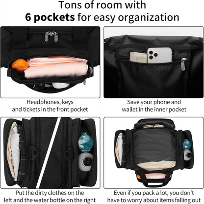 Small Duffel Bag 17 inch Carry On Weekender Bag for Travel Gym Sport (17x10x9 in) - Black