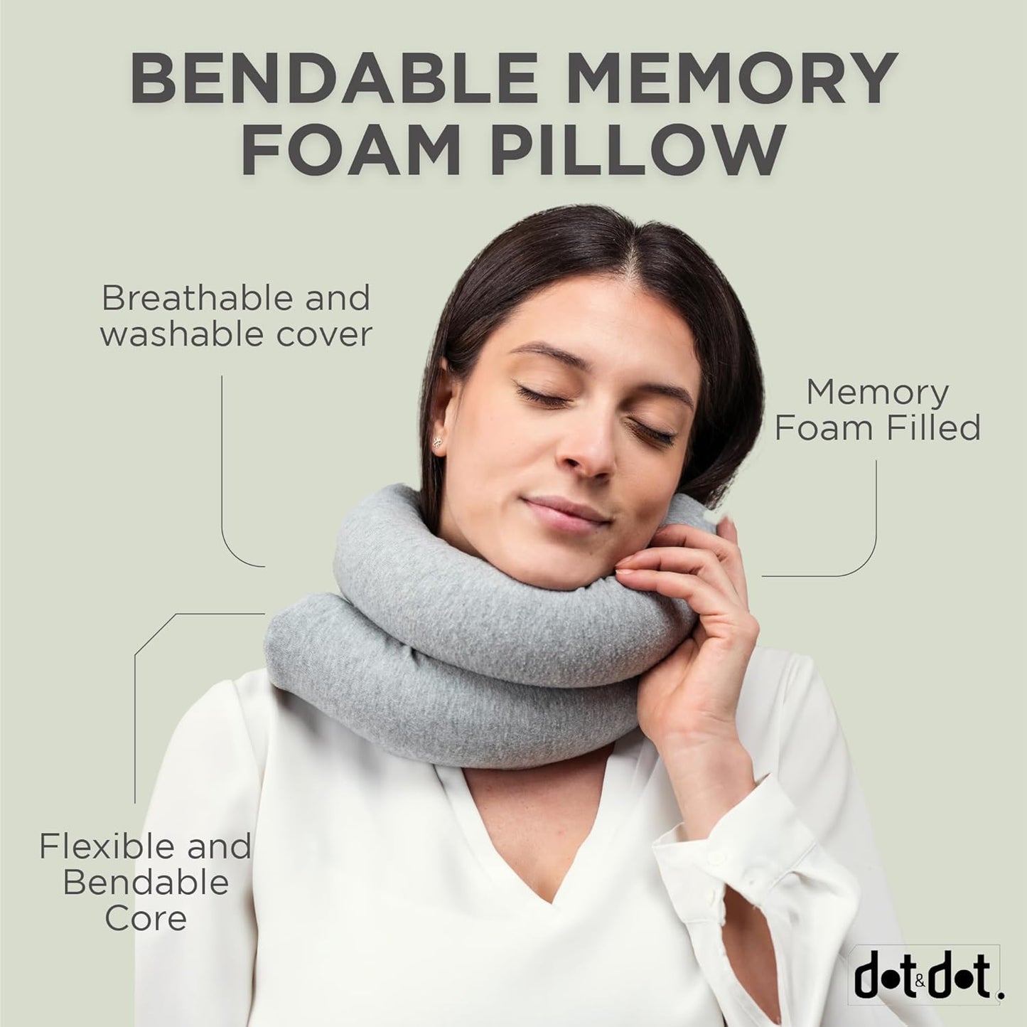 Dot&Dot Twist Memory Foam Travel Pillow for Neck, Chin, Lumbar and Leg Support - Neck Pillows for Sleeping Travel Airplane - Adjustable, Bendable Roll Pillow
