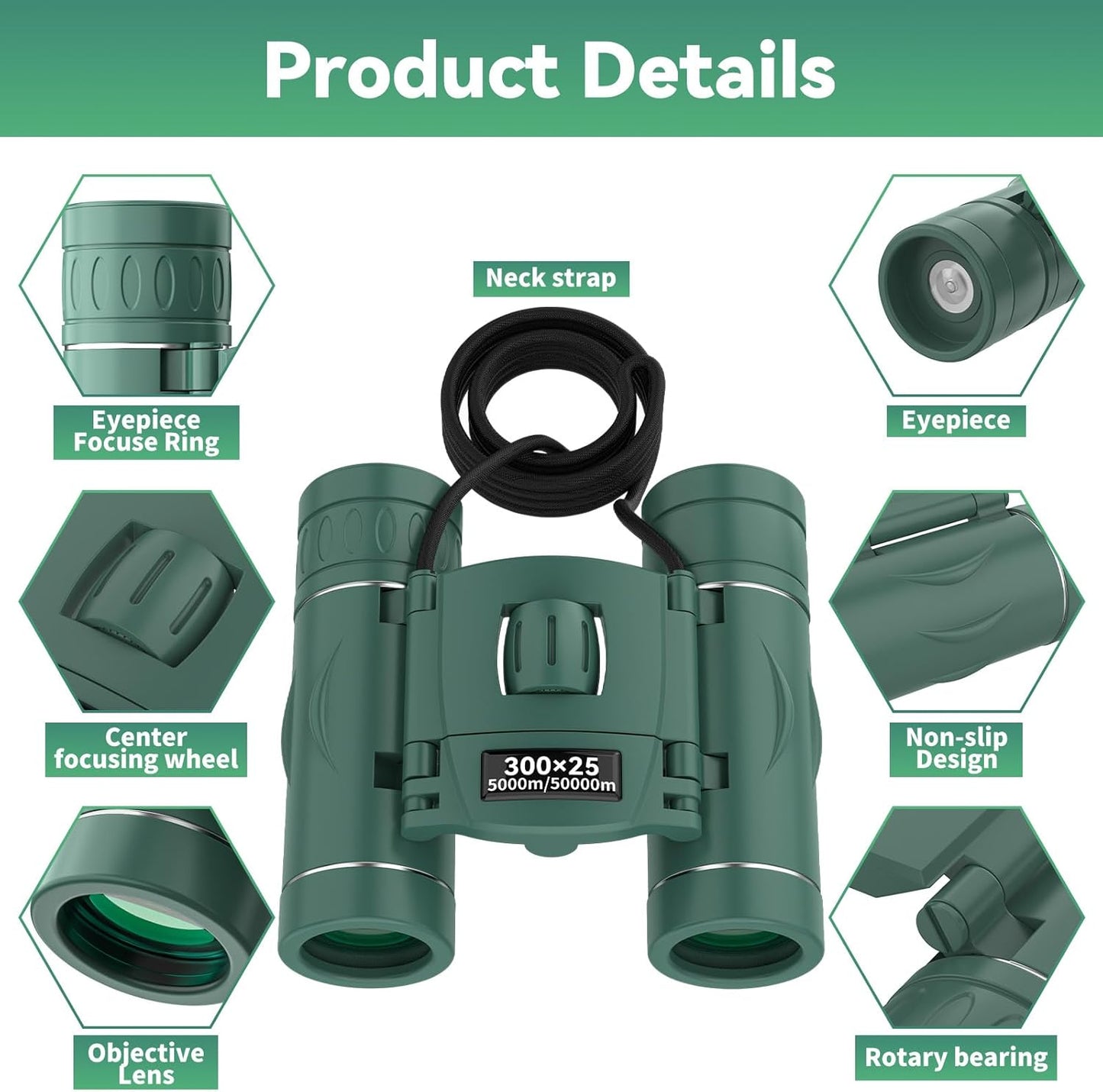 300x25 Binoculars for Adults and Kids, High Powered Mini Pocket Binoculars with Phone Adapter, Waterproof Compact Telescope for Bird Watching, Hunting, Concert, Theater, Opera, Traveling, Sightseeing