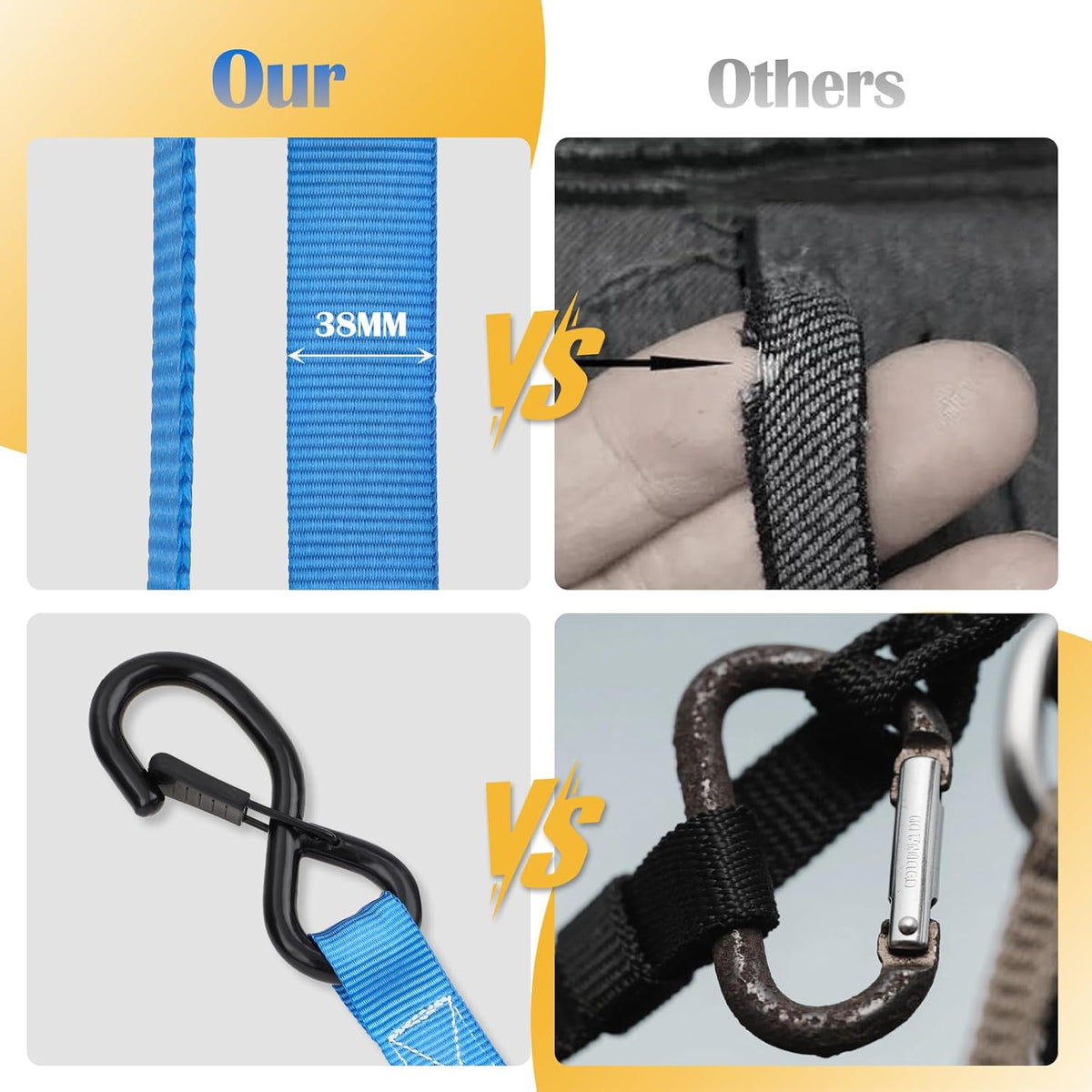 Ratchet Straps 4 Pack - 5,208 Lbs Break Strength 1.5 in x 8.2 Ft Heavy Duty Ratchet Tie Down Straps with S Hooks Set for Truck, Cargo Van, Trailer, Motorcycle (Blue)