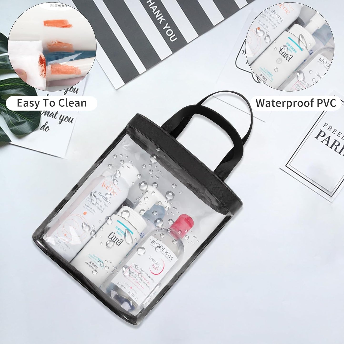 Travel Toiletry Bag, Clear Toiletry Bag for Women, Large Transparent Makeup Bag, Waterproof Clear Tote Bag Cosmetic Organizer, Portable Toiletry Bath Bag for Bathroom, Gym, Beach, Swimming, Traveling