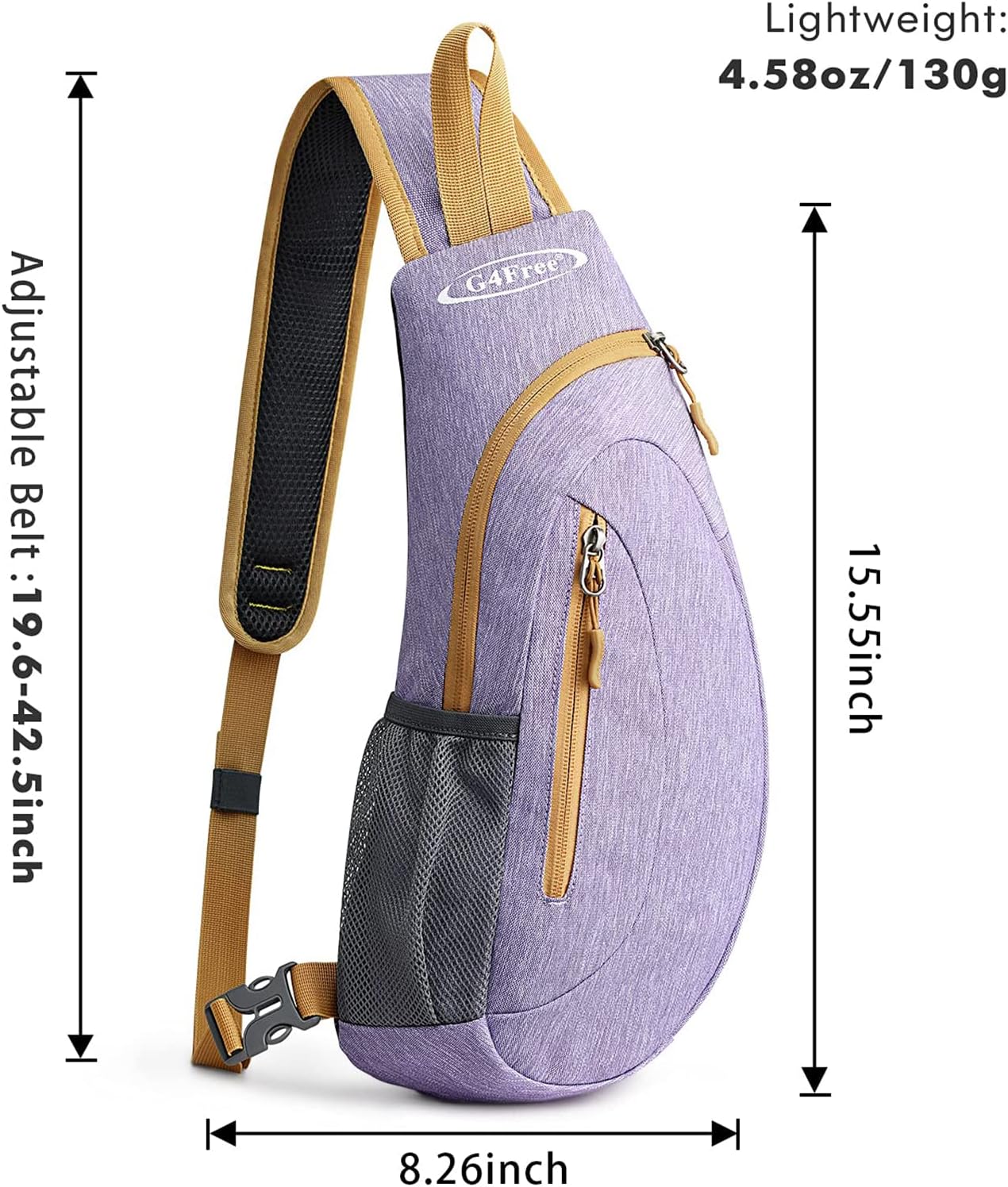 G4Free Sling Bag for Men Women, Small Crossbody Backpack Lightweight Chest Shoulder Bags for Travel, Outdoor and Sports (Light purple)