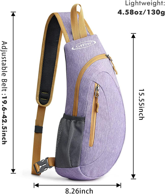 G4Free Sling Bag for Men Women, Small Crossbody Backpack Lightweight Chest Shoulder Bags for Travel, Outdoor and Sports (Light purple)