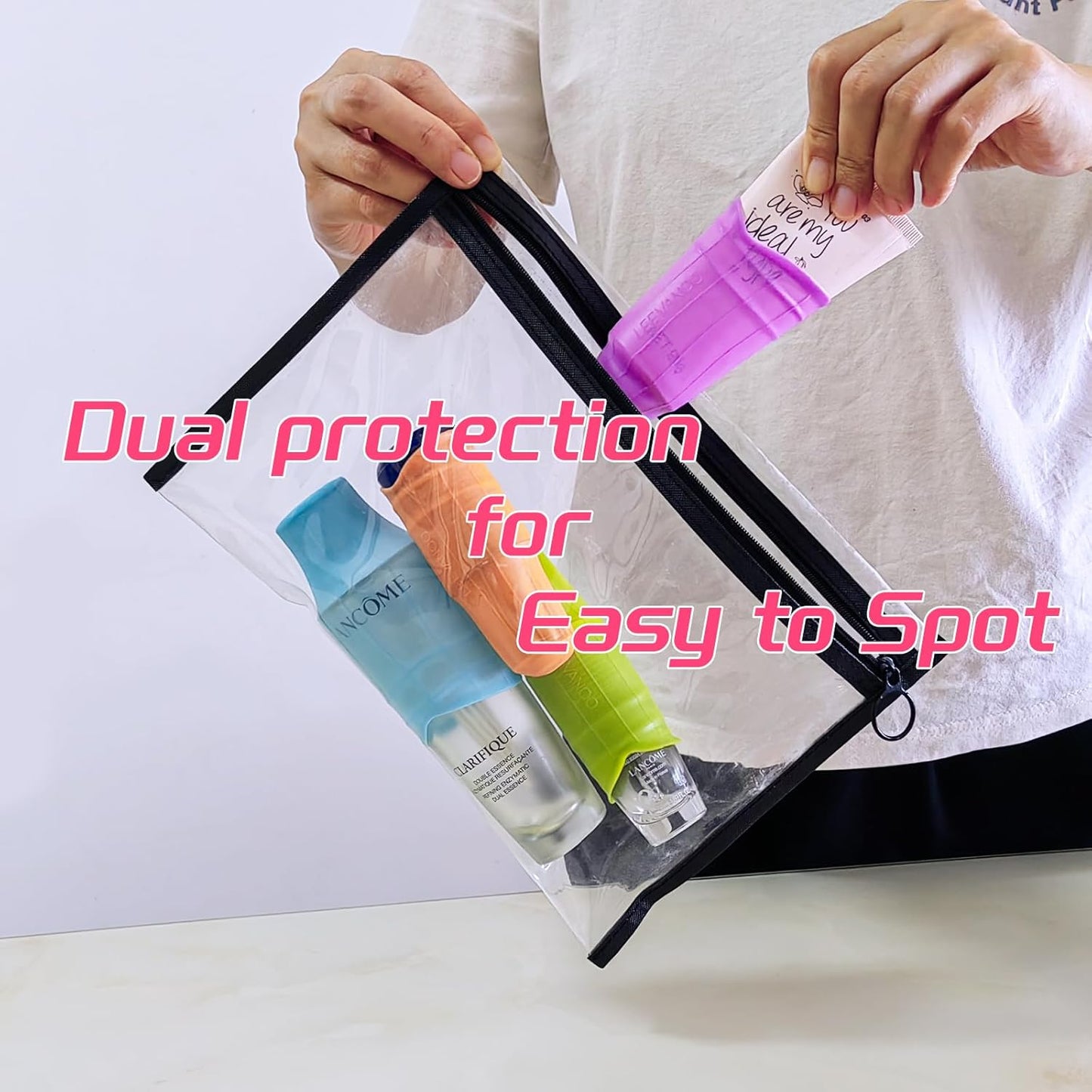 Clear Makeup Bags，small makeup bag,3pcs Makeup bag Hanging Pouches,mesh zipper pouch bags,purse organizer for Daily or Travel to Keep Small Items(Clear set)
