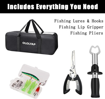 Fishing Pole Combo Set 6.9ft 2PCS Telescopic Fishing Rod and Reel Combo with Fishing Pliers and Lip Gripper Collapsible Fishing Rod and Reel Kits for Bass