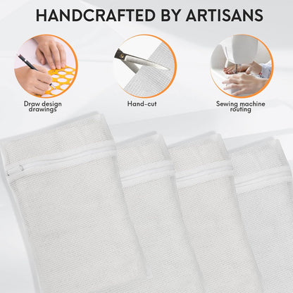 4 Piece White Small, Durable Organic Cotton Mesh Laundry Bag with Strong Zipper and Breathable Mesh, Delicate Laundry Bag for Underwear, Clothes, Pants and Socks