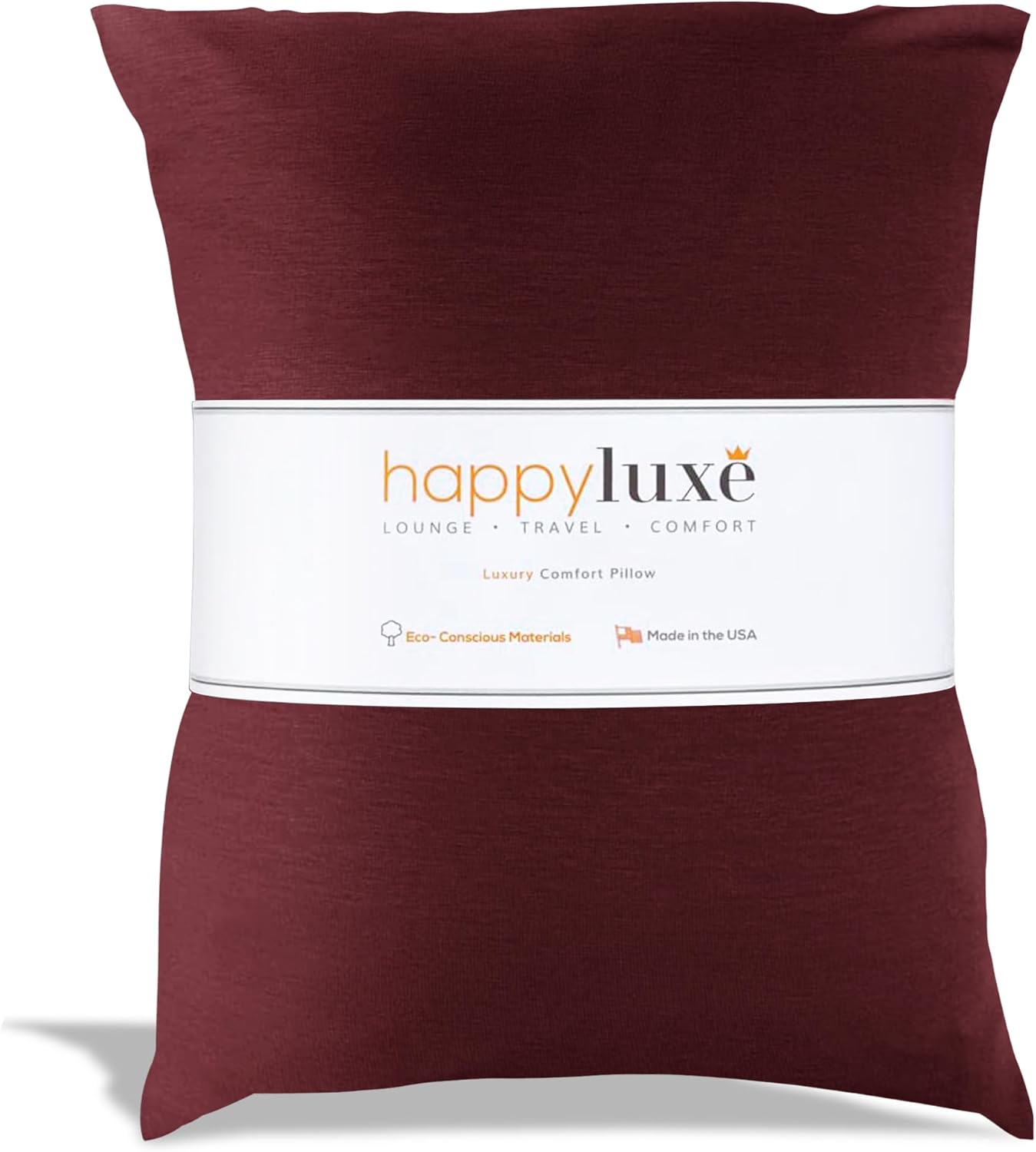 Happyluxe Odyssey Travel Pillow for Long Flights - Soft, Small, Alternative to Down and Memory Foam. 17 x 13in - Made in The USA, Cabernet Red Airplane Pillow for Adults Sleeping, Camping or Nap
