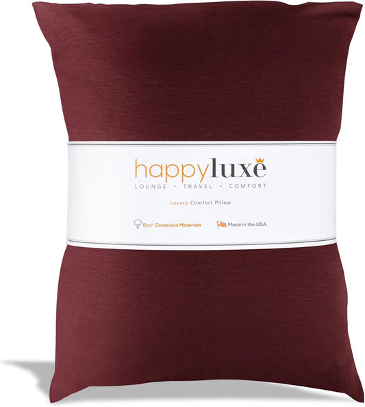 Happyluxe Odyssey Travel Pillow for Long Flights - Soft, Small, Alternative to Down and Memory Foam. 17 x 13in - Made in The USA, Cabernet Red Airplane Pillow for Adults Sleeping, Camping or Nap