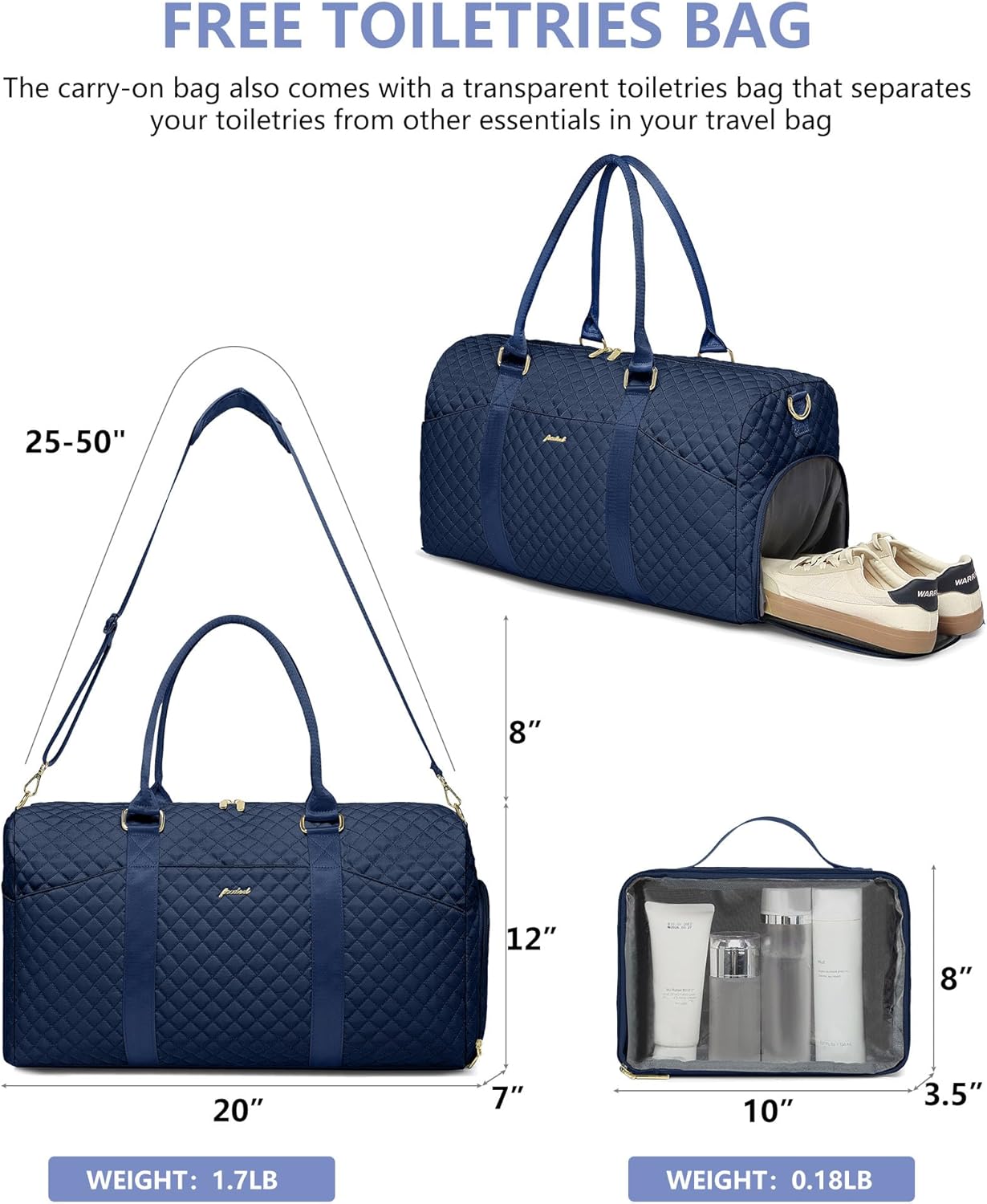 Weekender Travel Duffle Bag for Women - Carry on Bag with Shoe Compartment Overnight Bags with Toiletry Bag Wet Pocket Weekend Traveling Yoga Gym Hospital Bags for Labor and Delivery Blue