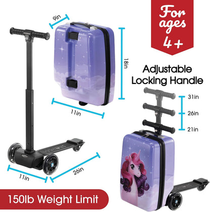 KIDDIETOTES Detachable 4-in-1 Scooter Luggage for Kids – Ride-On Suitcase with Removable Luggage Body, Adjustable Handlebar, Durable Deck & Brake, Carry-On Size – Travel & Play