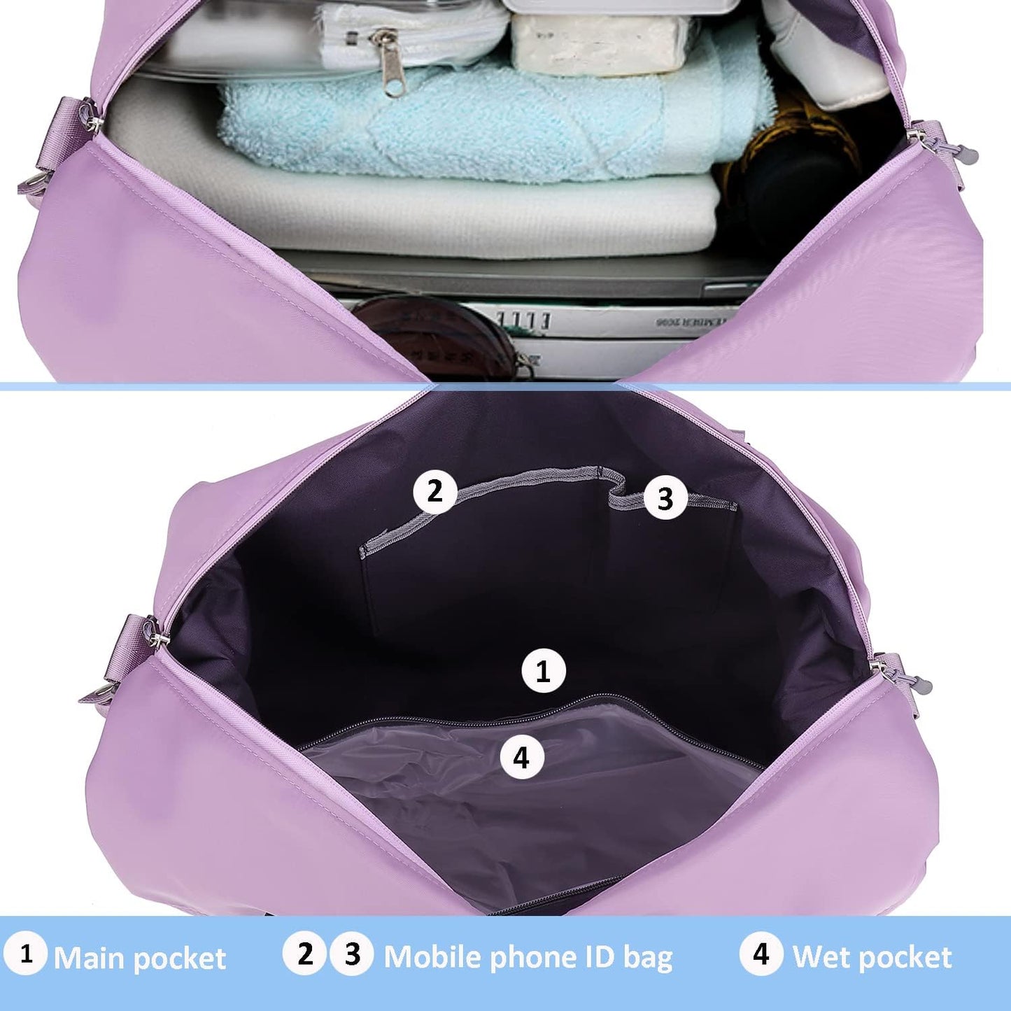 Travel Duffle Bag, Waterproof Sport Tote Gym Bag for Women Men, Overnight Weekender Carry On Bag with Wet Pocket