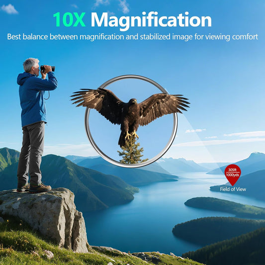 10x42 High Powered Binoculars for Adults, Kttrey Compact Waterproof Binoculars with Clear Low Light Vision for Bird Watching, Hunting, Cruise, Stargazing and Travel, Includes Carrying Bag and Strap