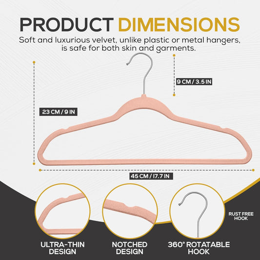 50 Pack New Premium Quality Velvet Hangers Ultra Thin Non Slip Adult Felt Space Saving Hangers for Closet Heavy Duty Coat Pants Jackets Dress Hangers 360° Swivel Hook Hold Upto 10lbs Rose Gold