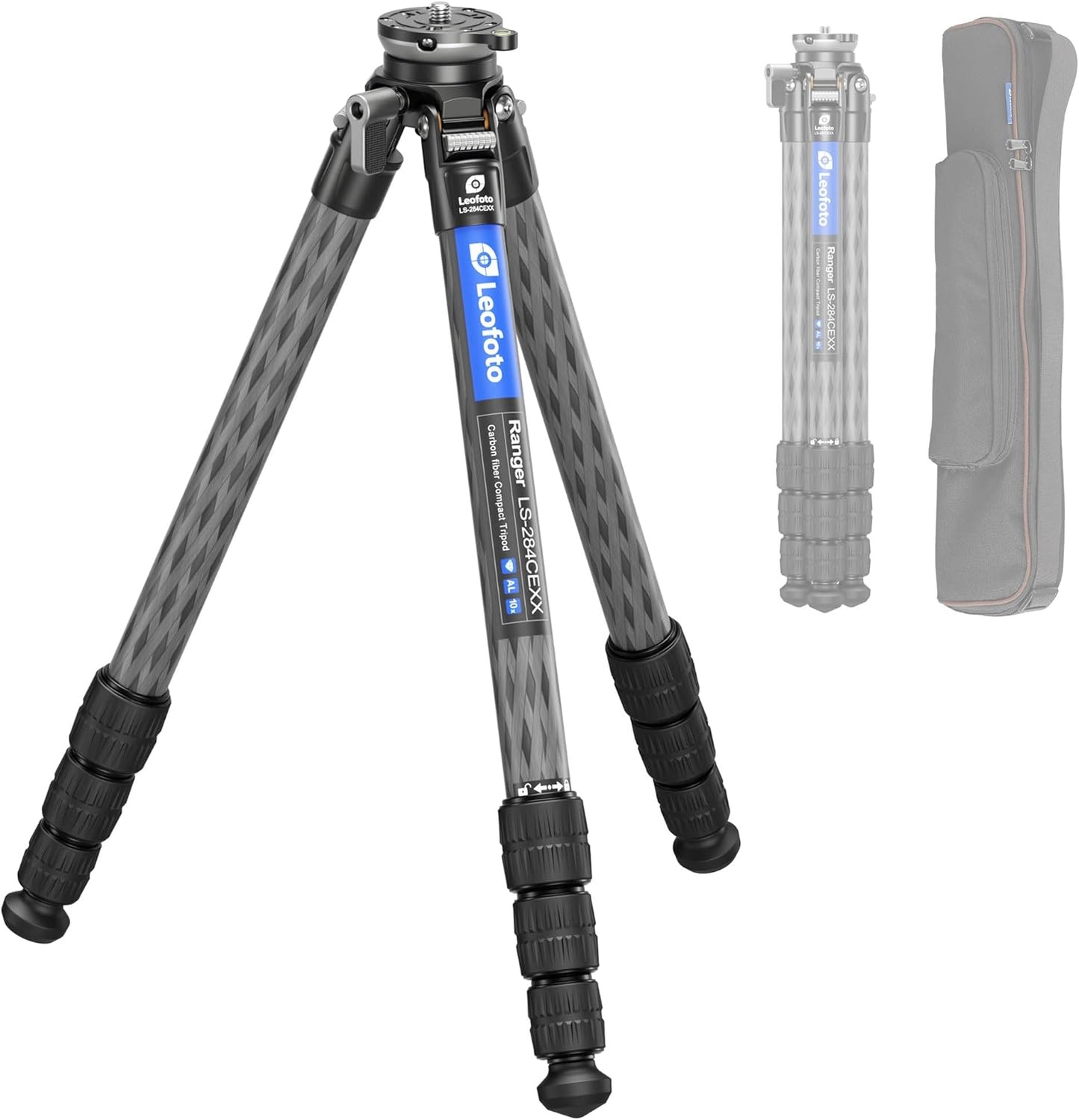 LEOFOTO LS-284CEXX Carbon Fiber Tripod with Leveling Base for Camera, 360° Portable Tripod with 3/8" Screw for Sport Camera/Phone Holder/Projector, A Bubble Level, Folded Length 21.06", Max Load 22LB