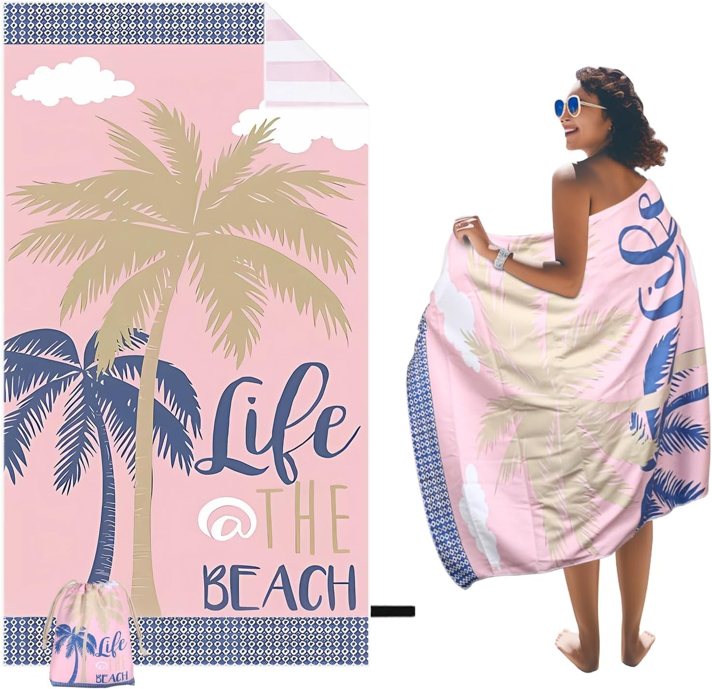 Large Beach Towel, 71" x 39" Oversized Lightweight Compact Quick Dry Sand Free Towel for Travel Swim Pool Yoga Gym Camping (Pink)