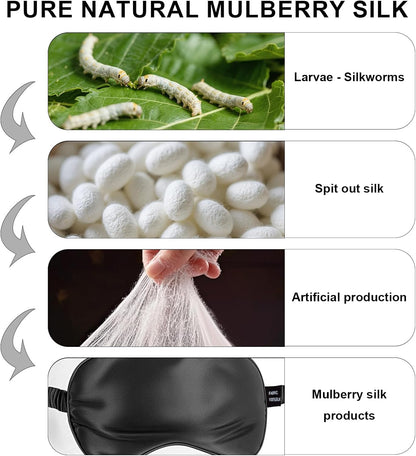 100% Mulberry Silk Sleep Mask, Ultra-Soft Light Blocking Eye Cover for Travel & Rest(Black)