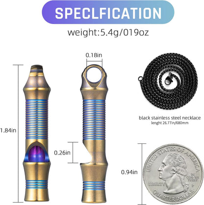 TISUR Titanium Emergency Whistle,EDC Safety Whistles Necklace Loud up to 120db,Survival Whistles for Survival,Hiking,Camping,Pets Training