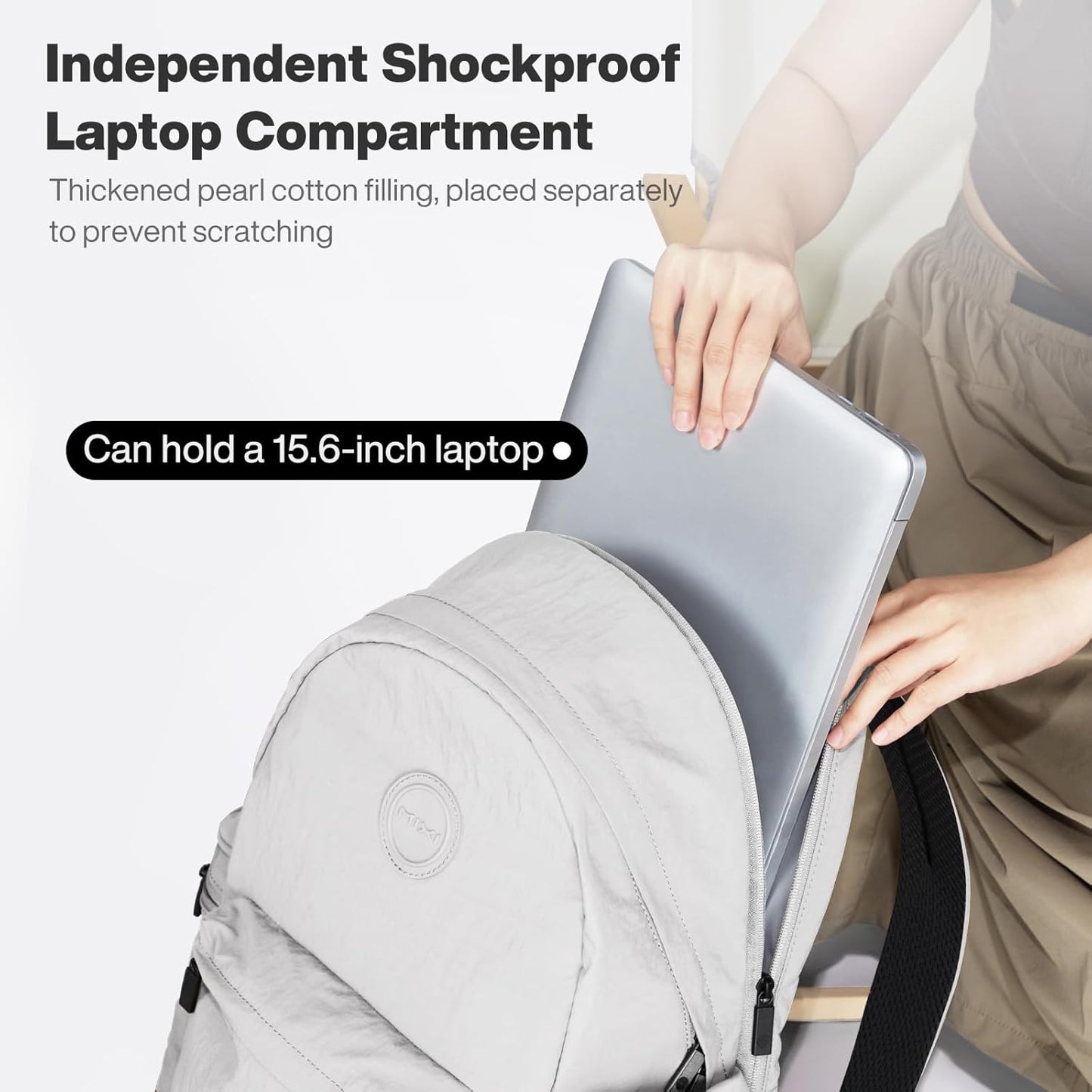 mixi Outdoor Lightweight Backpack Casual Carry On Laptop Backpack Travel Bookbag for Women Men, Water Resistant Durable Hiking Bag for Camping Weekender Sports College Work, 17 Inch, Light Gray