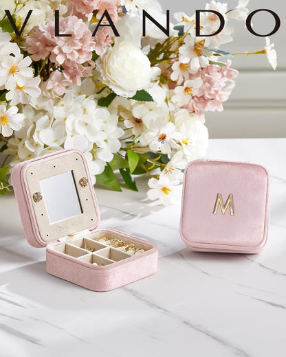 Vlando Small Jewelry Box for Girls, Initial Jewelry Box for Girls, Jewelry Organizer Box, Travel Jewelry Case, Mini Jewelry Travel Case Travel Must Haves Jewelry - Letter Y, Pink