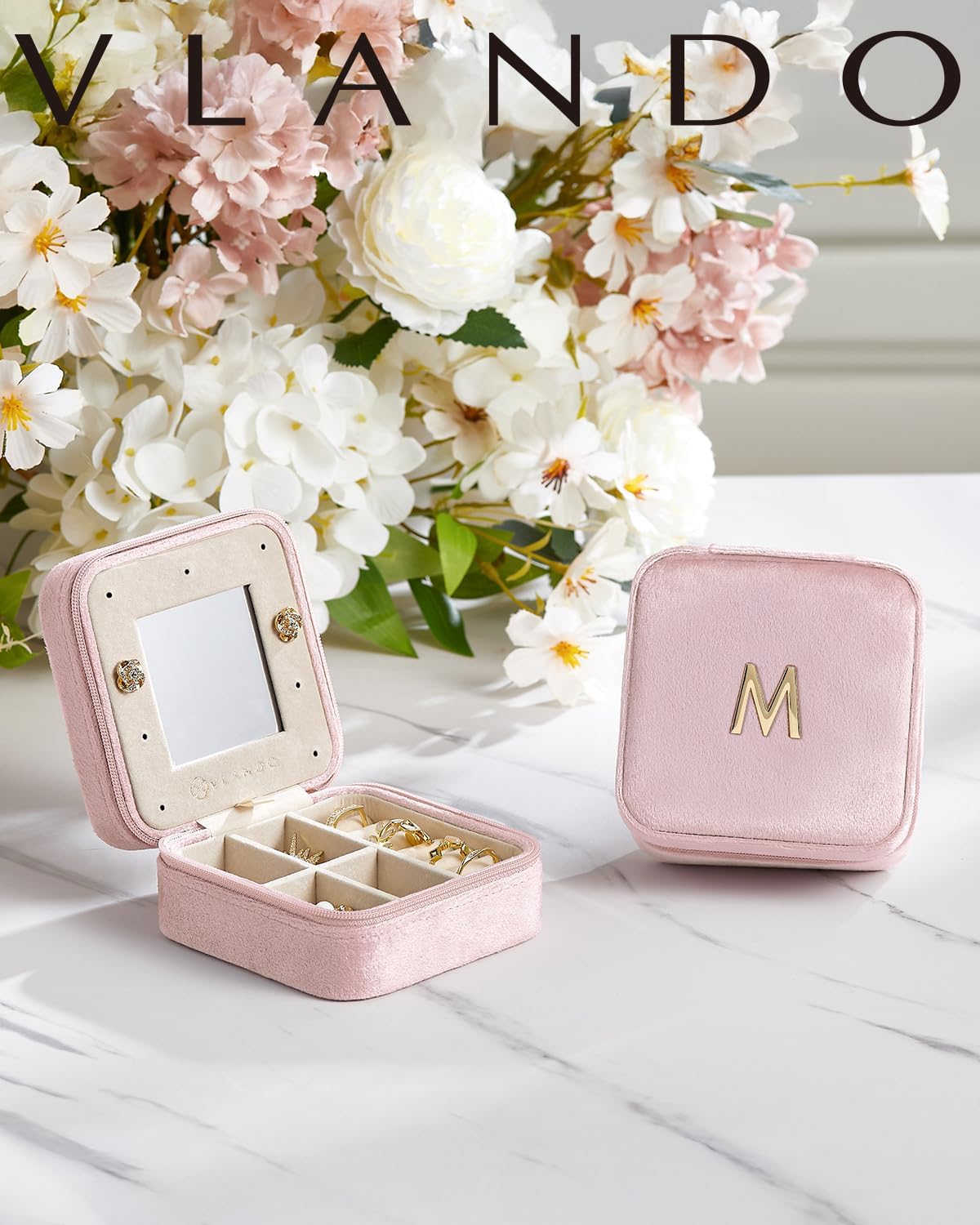 Vlando Mom Gifts for Women, Travel Jewelry Case for Mother Gifts, Travel Gifts for Mother Mom from Daughters, Travel Essentials Small Jewelry Box, Jewelry Travel Organizer - Letter U, Pink