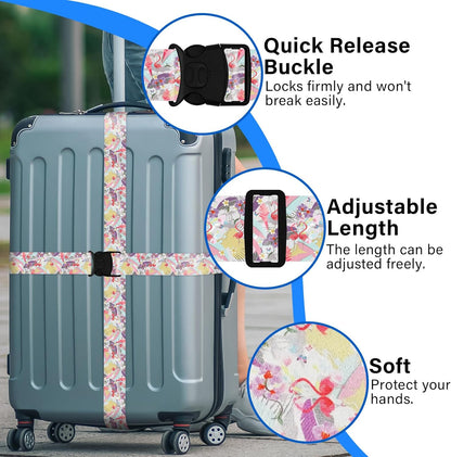 Luggage Straps for Suitcases, Travel Adjustable Belt with Quick Release Buckle, Heavy Duty Nylon Bag Packing Strap, Unique Bright Identifiers Business Travel Accessories (2 Pack) - Flamingo