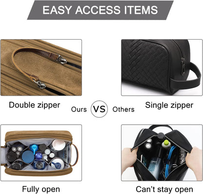 BAGSMART Toiletry Bag for Men, Canvas Travel Toiletry Organizer Dopp Kit Water-resistant Shaving Bag for Toiletries Accessories,Khaki-Large