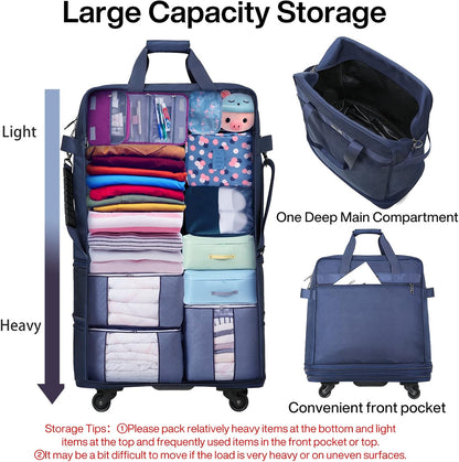 Hanke Suitcases with Wheels Expandable Foldable Luggage Bag Suitcase Collapsible Rolling Travel Bag Duffel Bag for Men Women Lightweight Suitcases without Telescoping Handle, Blue