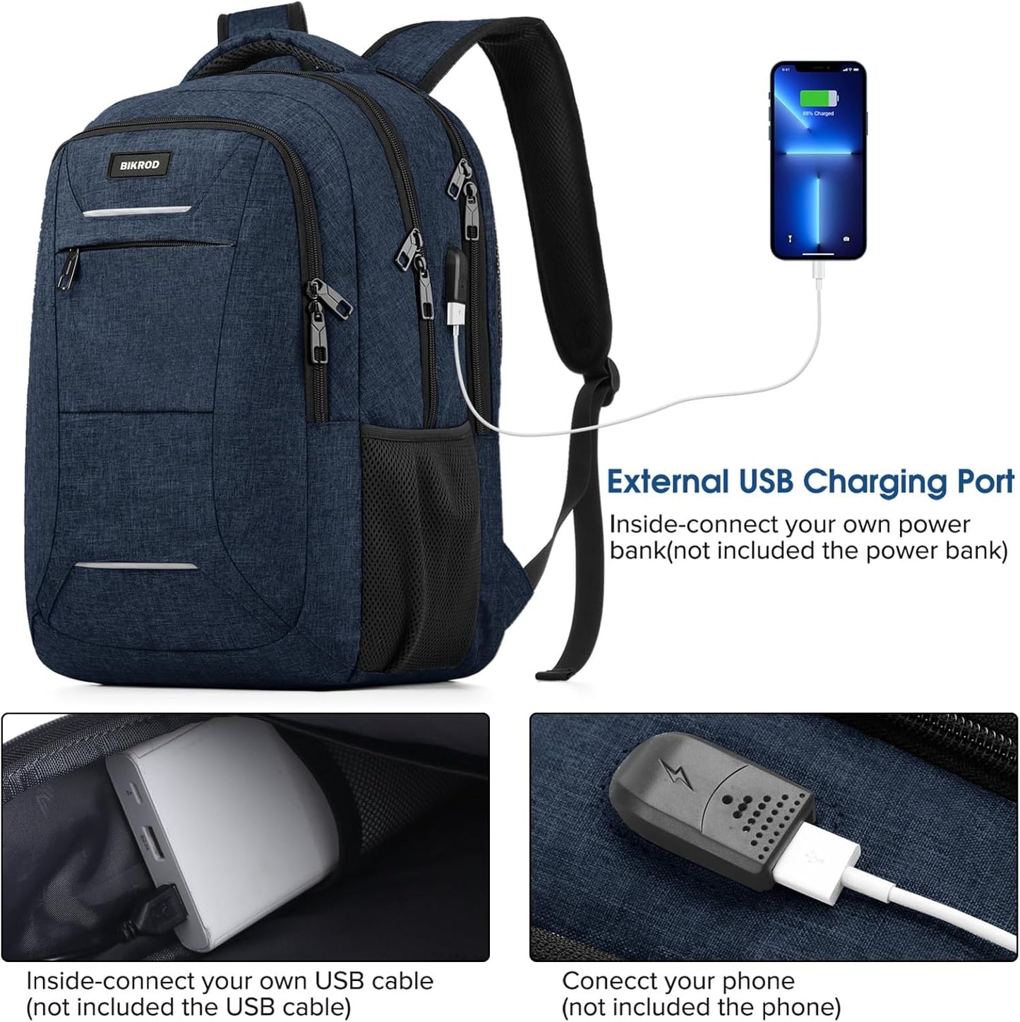 Backpack for Men Women, School Backpacks for Teen Boys, Business Anti Theft Sturdy Travel Laptop Backpack with USB Charging Port, Water Resistant 15.6 Inch Computer Bag Gift, Blue