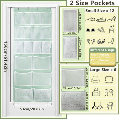 Over the Door Organizer with 4 Kinds of Pockets,Behind Door Shoes Rack,Back of Closet Storage Organization for Socks,Hat,Underwear,Luggage Packing,Hanging Holder Shelf in Home Dorm,Travel,Green