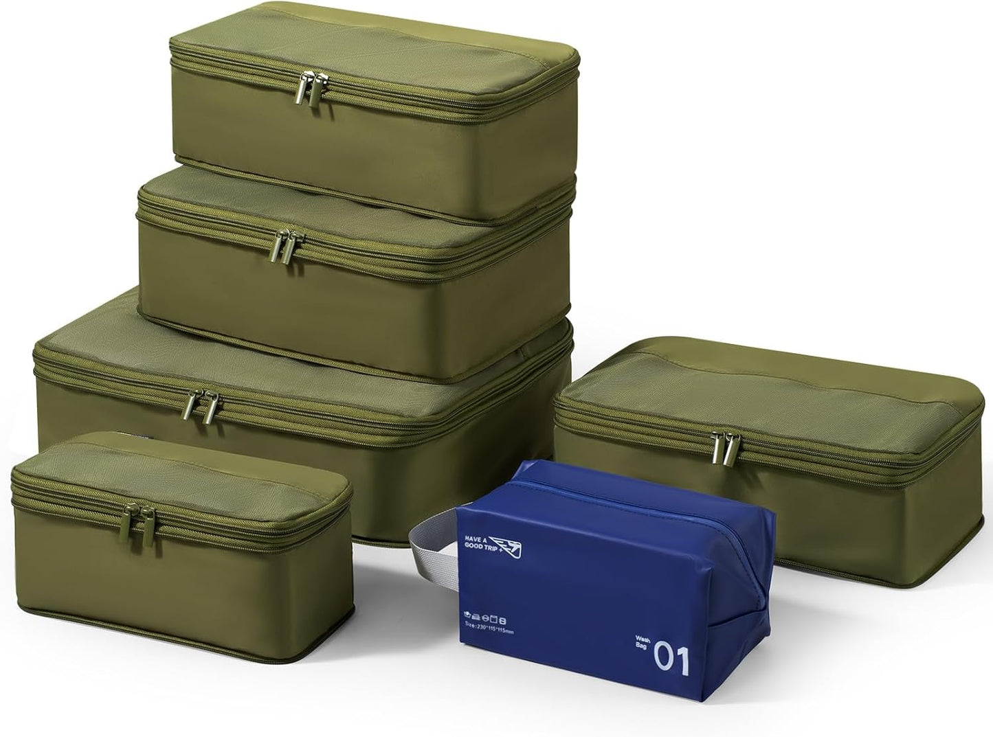 Compression Travel Packing Cubes, 6 Set Expandable Luggage Organizer Bags, Durable Travel Accessories for Suitcases, Backpacks, and Carry-Ons (Army Green)