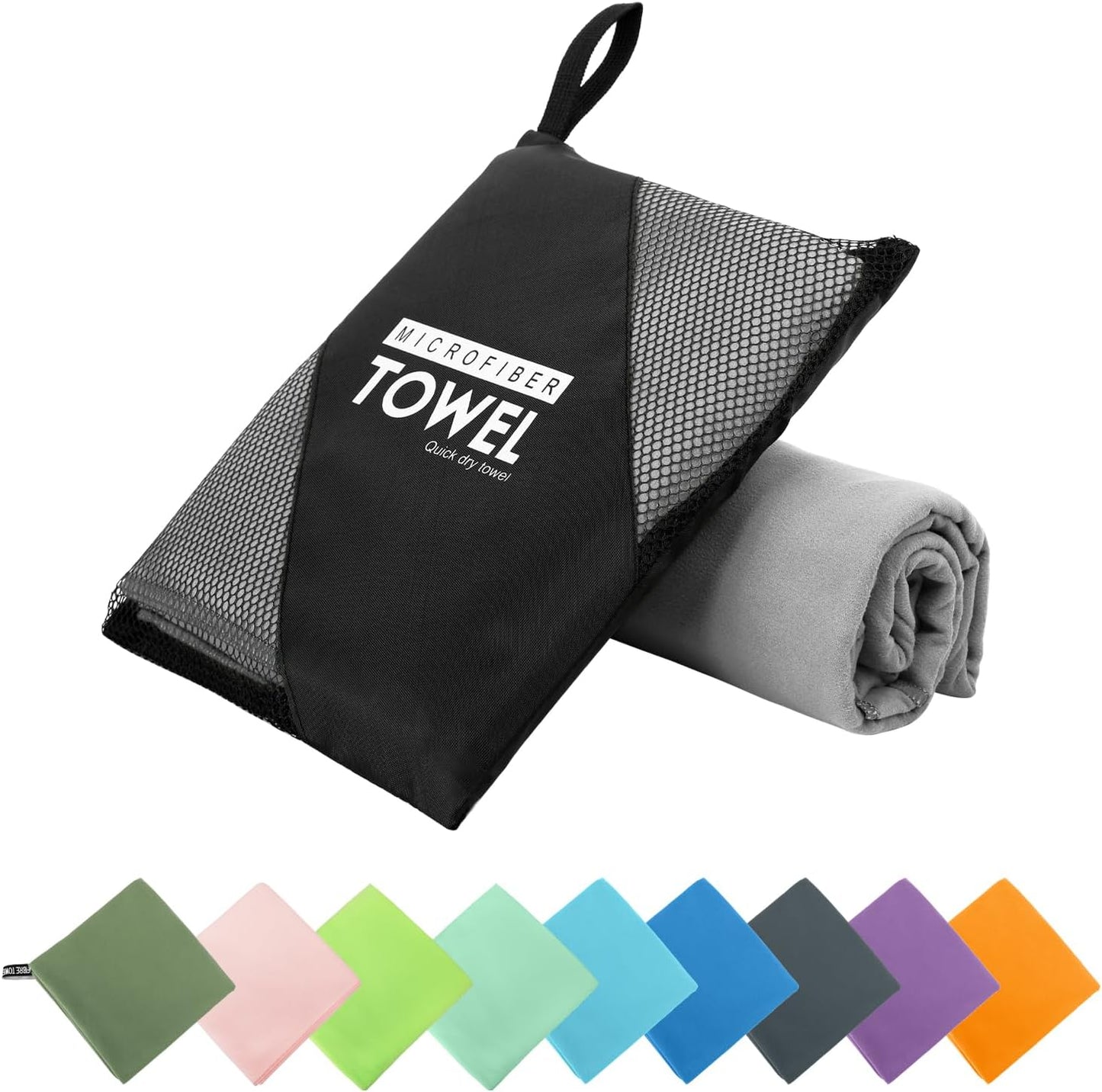 Microfiber Travel Towel, Soft Lightweight Quick Dry Towel, Super Absorbent Compact Travel & Sports & Beach Towels for Camping, Backpack, Gym, Swimming, Yoga, Hiking (L:24"×48" -Gray)