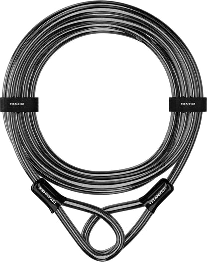 Titanker Bike Lock Cable,12mm Thick Security Cable with Loops Heavy Duty Steel Cable Vinyl Coated Bike Cable Lock Security Chain (4ft, 7ft, 15ft, 30ft)