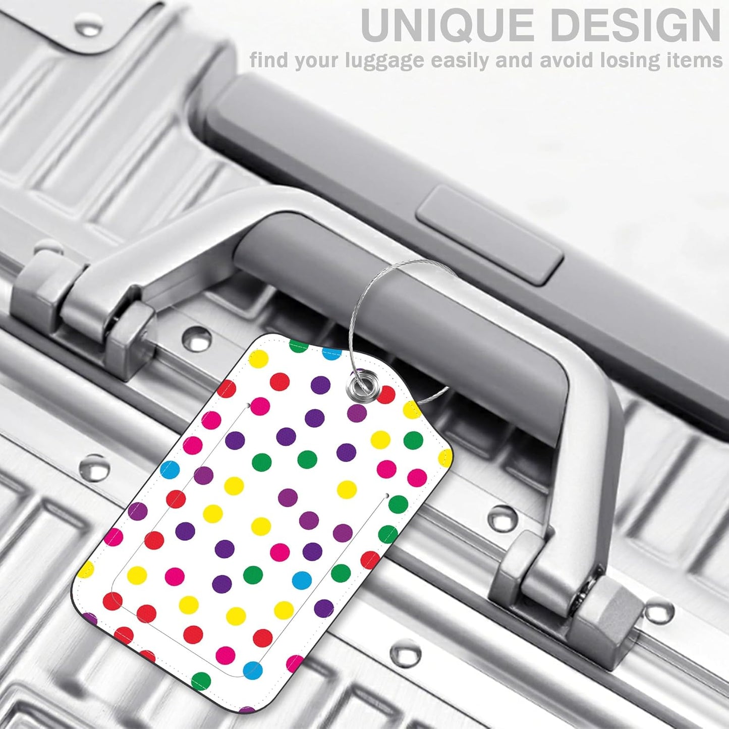 2 Pack Luggage Tags for Suitcases Colorful Polka Dots Leather Luggage Tags Privacy Cover ID Label with Stainless Steel Loop and Address Card for Women Men Travel Bag Backpack