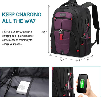 LOVEVOOK Travel Laptop Backpack Waterproof Anti Theft Backpack with Lock and USB Charging Port Large Computer Business Backpack for Men Women College Backpack(17 inch,Black&Purple)