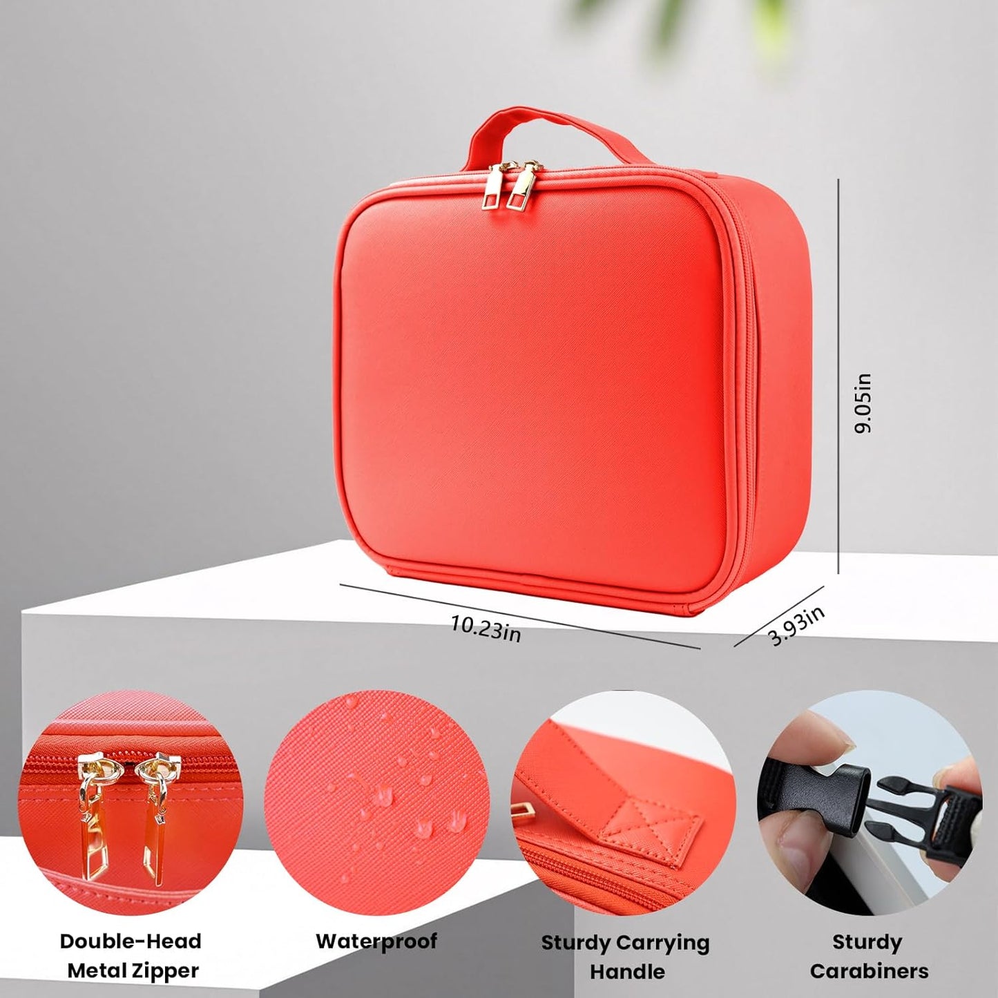 Travel Makeup Bag with LED Mirror and Light Travel Makeup Case Cosmetic Organizer Portable Cosmetic Brush Organizer Bag with Adjustable Dividers for Cosmetics Makeup Brushes Toiletry (Red)