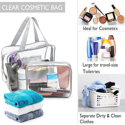 APREUTY Clear Makeup Bags, TSA Approved 6Pcs Cosmetic Makeup Bags Set Clear PVC with Zipper Handle Portable Travel Luggage Pouch Airport Airline Bags Bathroom (Gray)