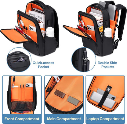 FENRUIEN Business Backpack for Men,Water Resistant Tech Backpack with Charger,Black Laptop Backpack 15.6 Inch